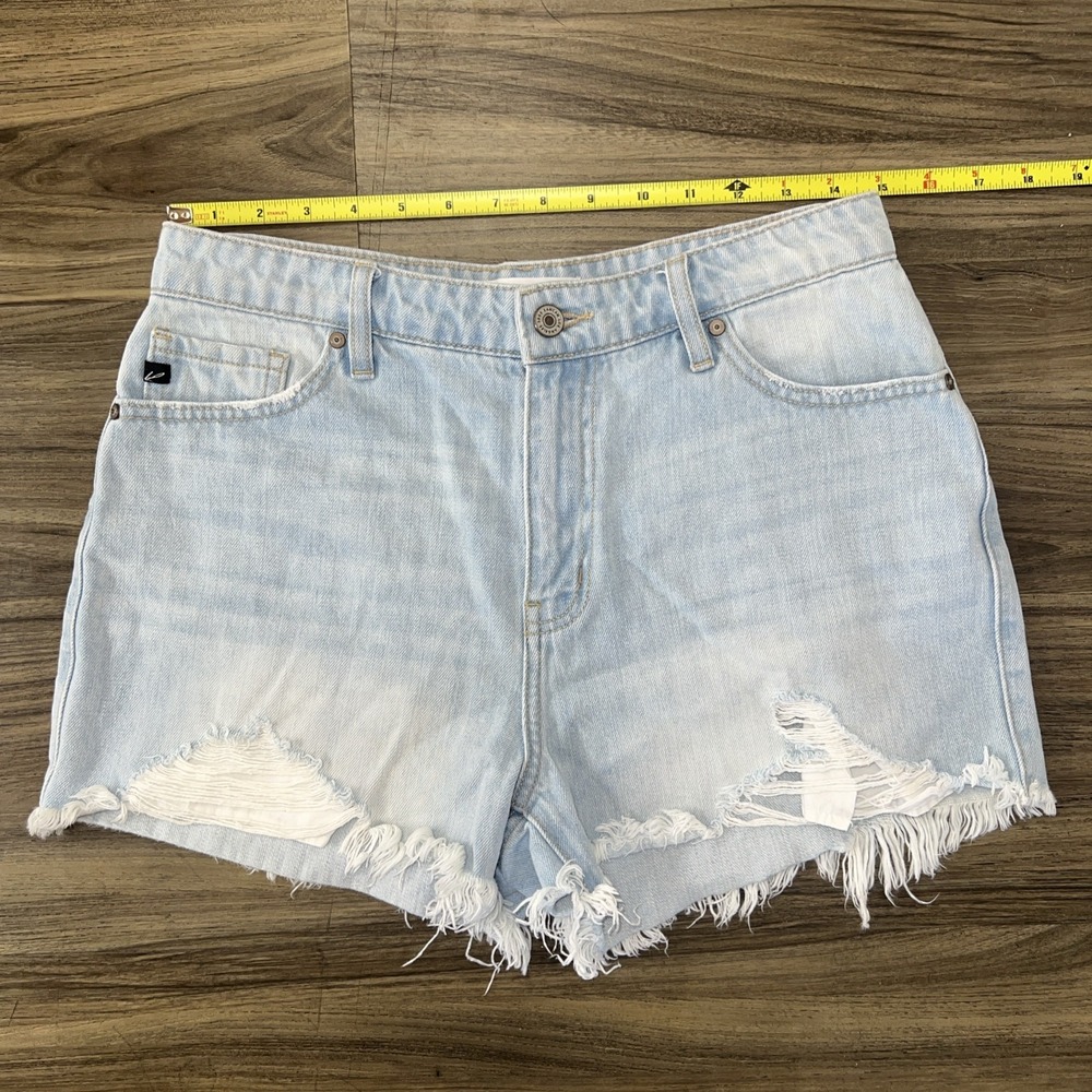 KanCan Womens High Rise Denim Shorts Size 27 Distressed Light Wash